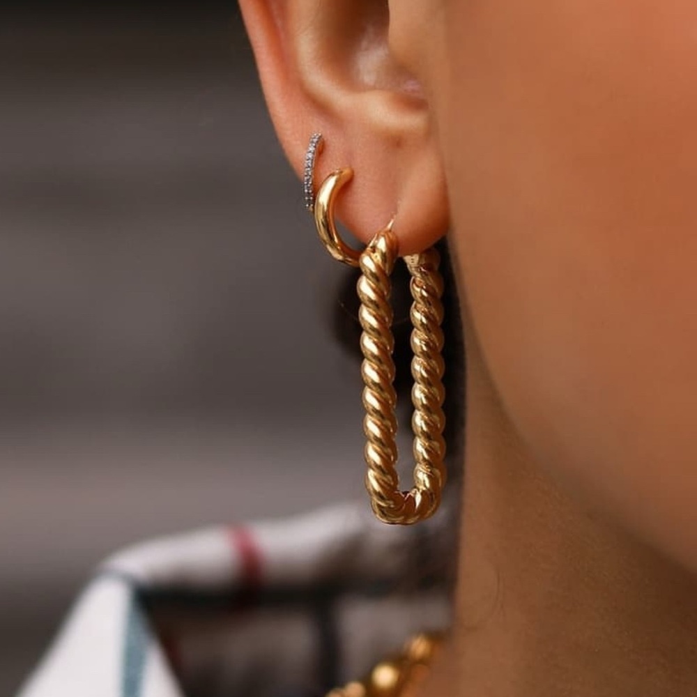 Gold Twisted Rectangle Hoop Earrings - Stylish Women’s Jewelry